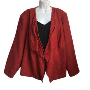 Dressbarn Women's Plus 22/24 Rust Faux Suede Open Front Blazer Jacket in EUC